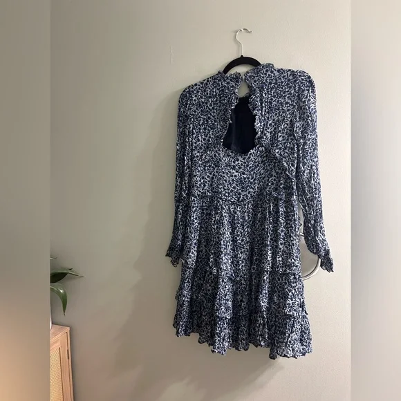 Boden Blue Print Ruffle Open Back Mini Dress - Picture 6 of 11